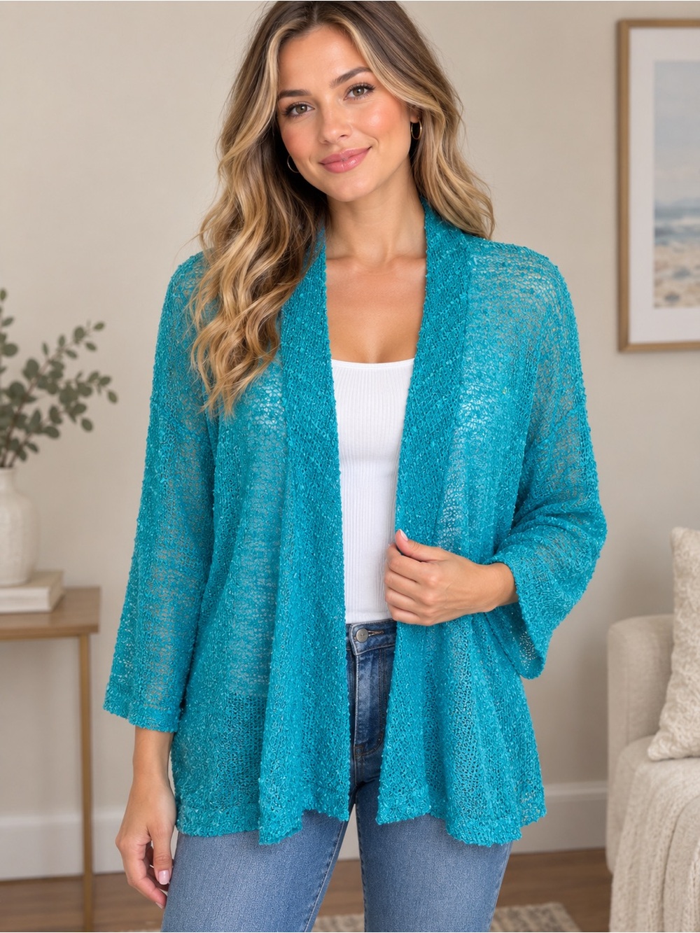 Peck & Peck  Teal Knit embellished Cardigan Sweater